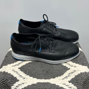 Cole Haan Black Leather Derby Shoes with Blue Trim